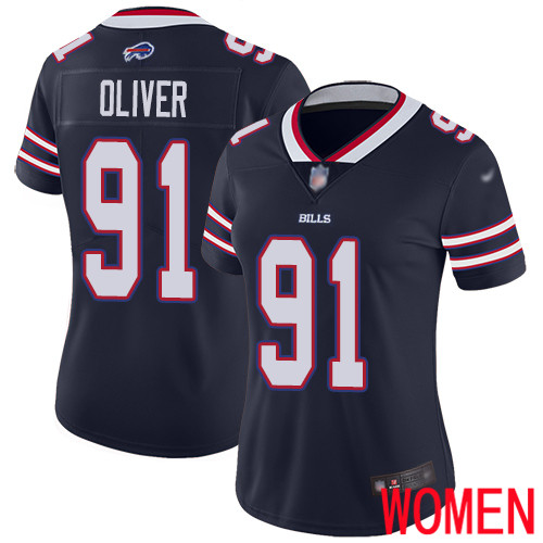 Women Buffalo Bills #91 Ed Oliver Limited Navy Blue Inverted Legend NFL Jersey